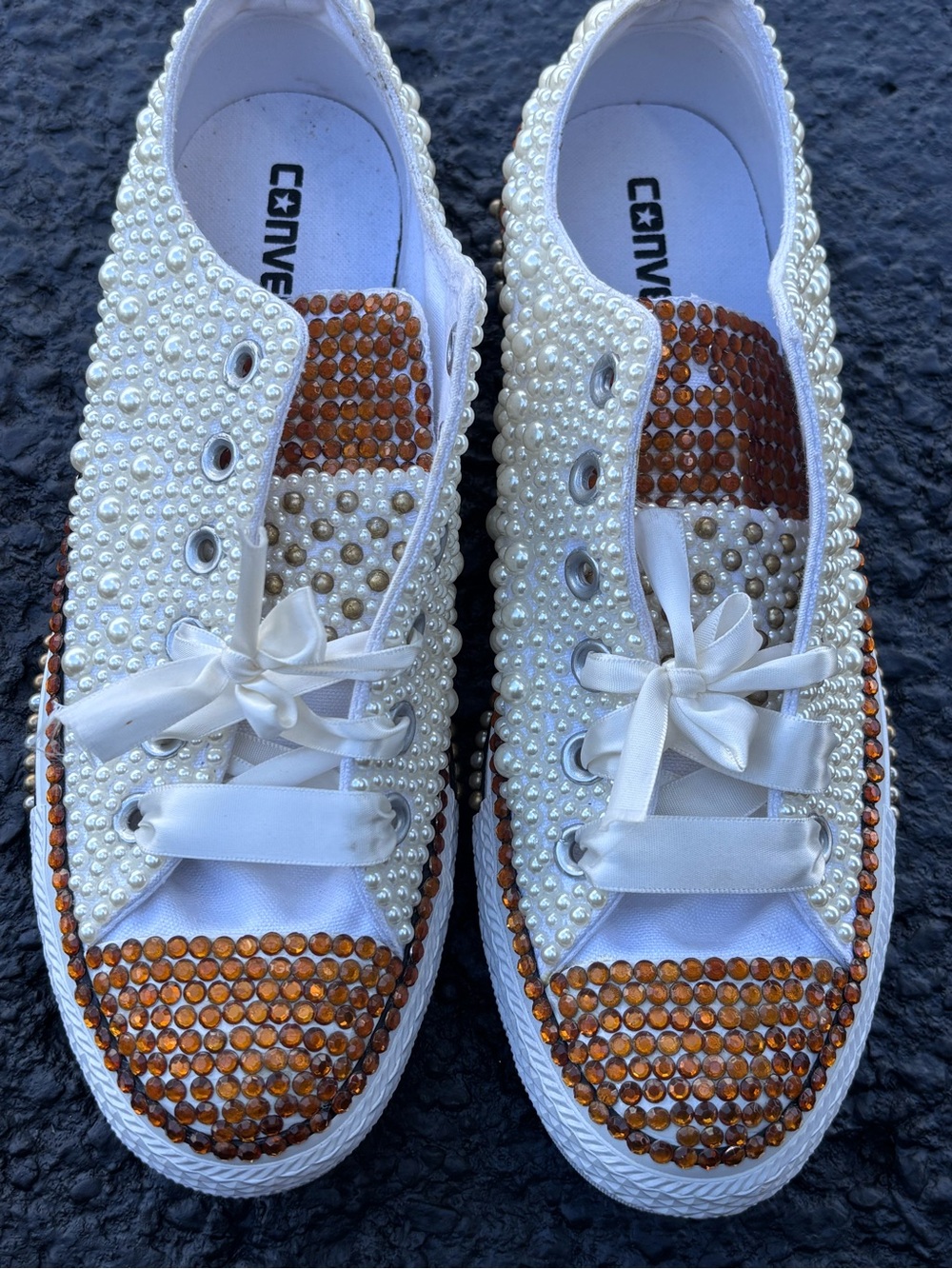 Converse Custom Pearl Rhinestone Glam Sneakers